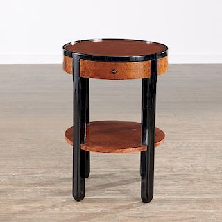 French Art Deco round Amboyna and lacquered table