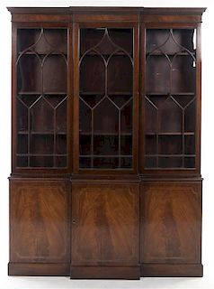 An American George III Style Mahogany Breakfront, Baker, Height 80 x width 58 1/4 x depth 14 1/4 inches.