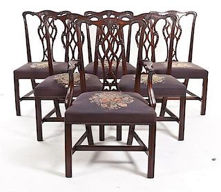 A Set of Six Chippendale Style Mahogany Dining Chairs, Height 30 1/4 inches.