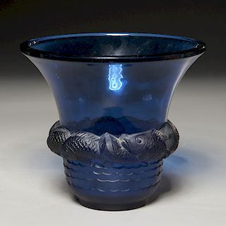 R. Lalique blue glass "Piriac" vase