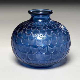 R. Lalique blue glass "Grenade" vase