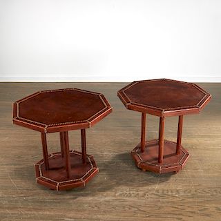 Pair French Art Deco tacked leather side tables