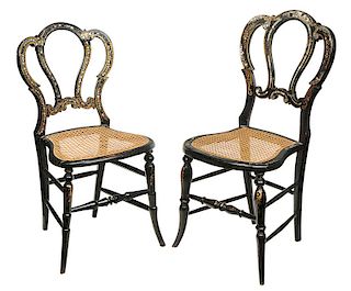 Pair Ebonized And Mother Of Pearl Inlaid Chairs