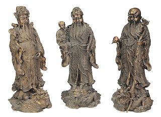 Three Chinese Bronze Immortal Figures