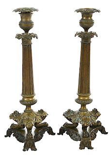 Pair Neoclassical Bronze Candlesticks