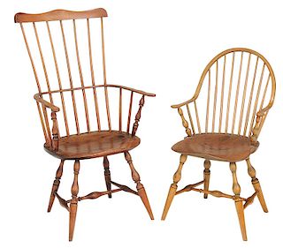 Two American Windsor Open Armchairs