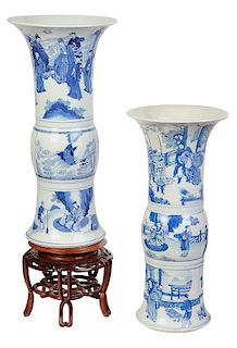 Two Gu Form Blue and White Vases