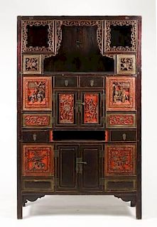 Chinese Lacquered & Gilt Painted Scholar's Cabinet