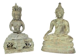 Two Patinated Bronze Buddha Figures