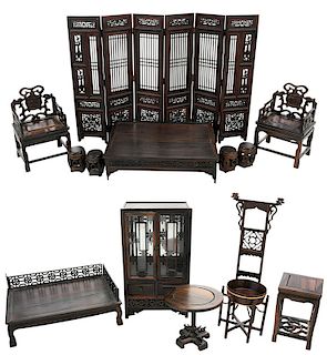 12 Pieces Chinese Miniature Wood Furniture