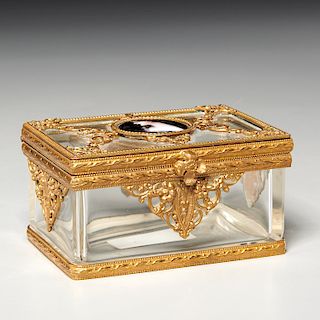 French gilt bronze, glass and enamel box