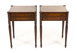 A Pair of Federal Style Mahogany End Tables, Height 27 1/2 x width 20 x depth 18 3/4 inches.