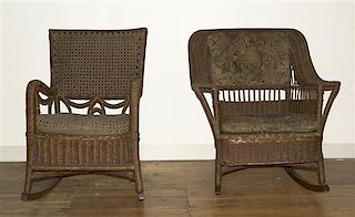 Two Victorian Wicker Armchairs, Height of tallest 34 inches.