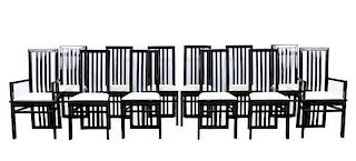 Set of 12 Chinese Black Lacquered Dining Chairs