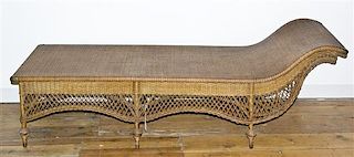 A Victorian Style Wicker Chaise Lounge, Length 74 x width 27 inches.