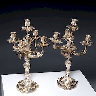 Pair Louis XV style silvered bronze candelabra