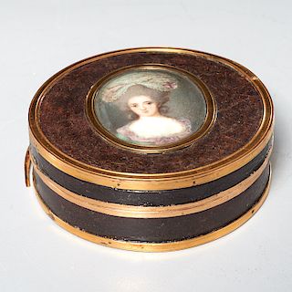 French gold-mounted box with watercolor miniature