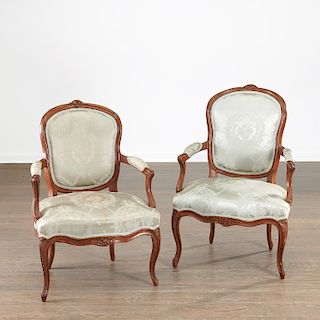 Pair Louis XV carved beechwood fauteuils