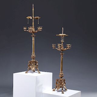 Pair Louis Philippe bronze candelabra lamps