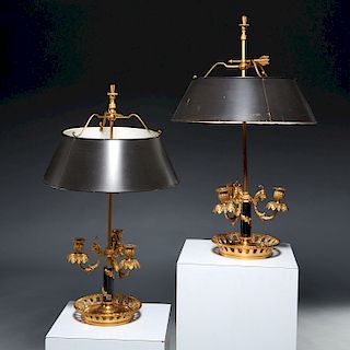 Fine pair Louis XVI gilt bronze bouillotte lamps