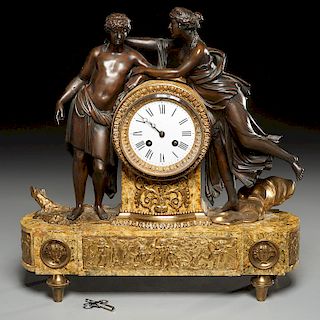 Empire gilt and enameled bronze mantel clock