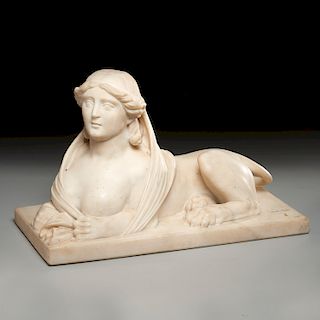 Grand Tour carved white marble sphinx