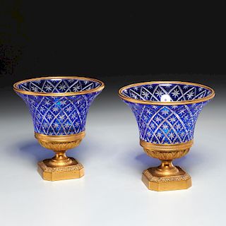 Pair Austrian cut glass and gilt bronze cachepots