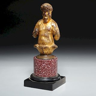European gilt bronze bust on porphyry base
