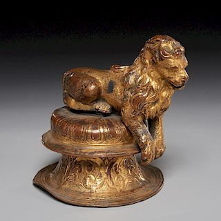 Antique Continental Augsburg gilt bronze lion