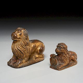 (2) Continental Baroque gilt bronze lions