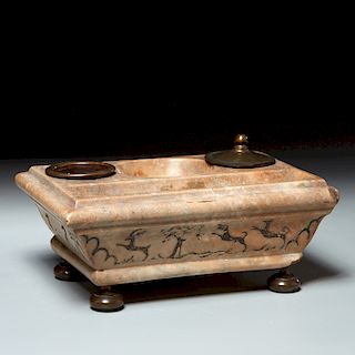 Continental alabaster ink stand dated 1652