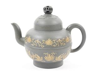 Blue Yixing Zisha Teapot with Phoenix Motif