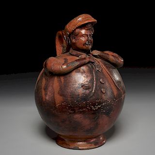 Whimsical folk redware figural jug