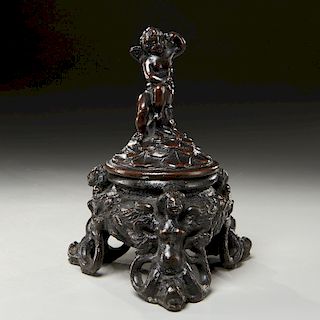 Renaissance era cast bronze lidded ink pot