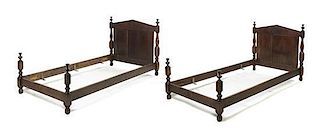 A Pair of Regency Style Pine Beds, Height 40 3/4 inches.