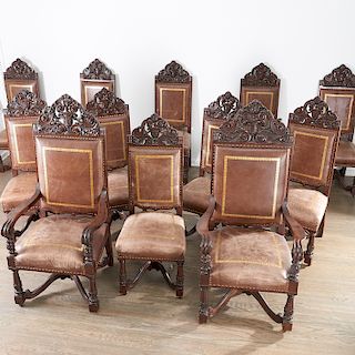 Great set (12) Renaissance Revival dining chairs