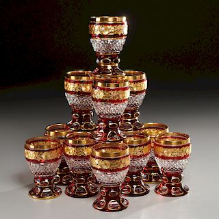 Set (12) fine Bohemian gilt glass goblets