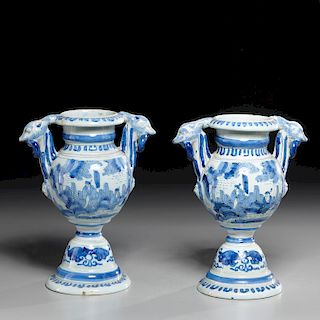 Pair Continental Faience chinoiserie urns