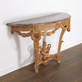 Continental Neoclassic carved wood, marble console