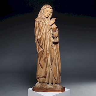 Large antique carved wood relief of Saint John