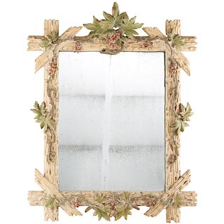 Continental faux bois painted wall mirror