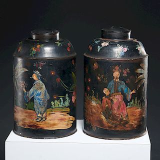 Pair Continental tole tea cannisters