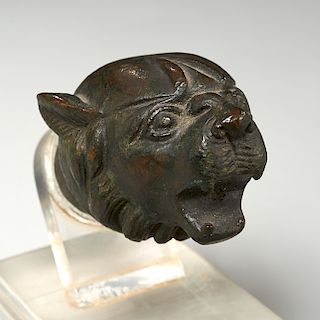 Indo-Persian cast bronze tiger-head finial