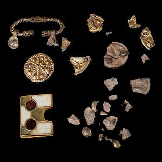 Group gold-toned metal and hardstone antiquities