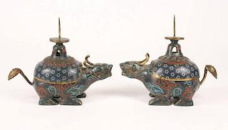 Pair of Chinese Cloisonne Bixi Incense Burners