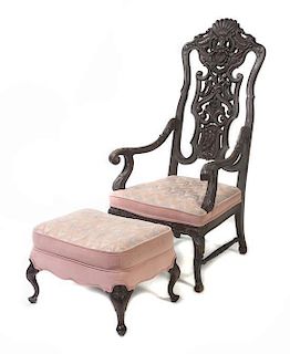 A Renaissance Revival Mahogany Armchair, Height of chair 56 1/4 inches.