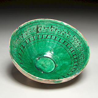 Ancient Persian turquoise glazed pottery bowl