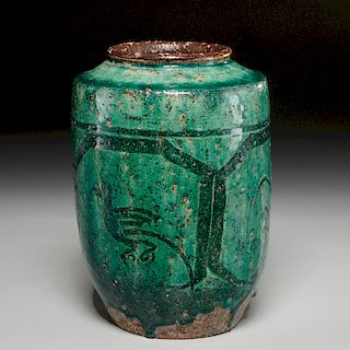 Kashan turquoise glazed stoneware jar