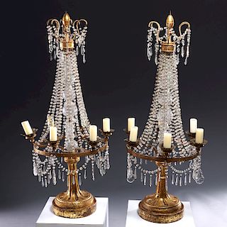 Huge pair Italian Neoclassic giltwood candelabra