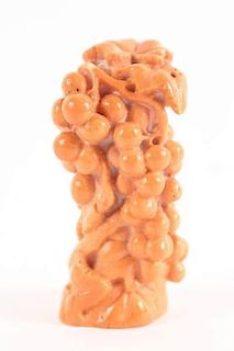 Chinese Carved Coral Sculpture of Grapes